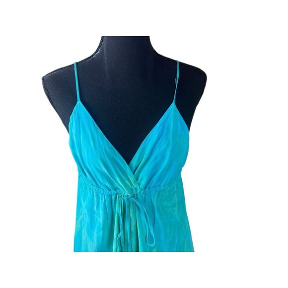 Gypsy05 XS blue green100% silk hand tie dyed empire waist boho maxi dress beach - Picture 4 of 11